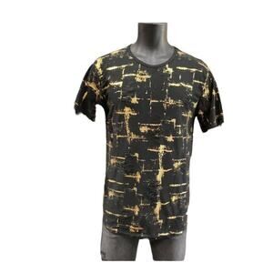 Black Distressed Gold Leaf Foil Men's Shredded Shirt SIZE Large